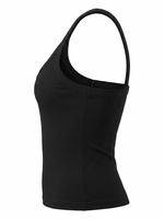 Ghost cut image of a black DEEP V SNATCH TANK TOP on a white background.