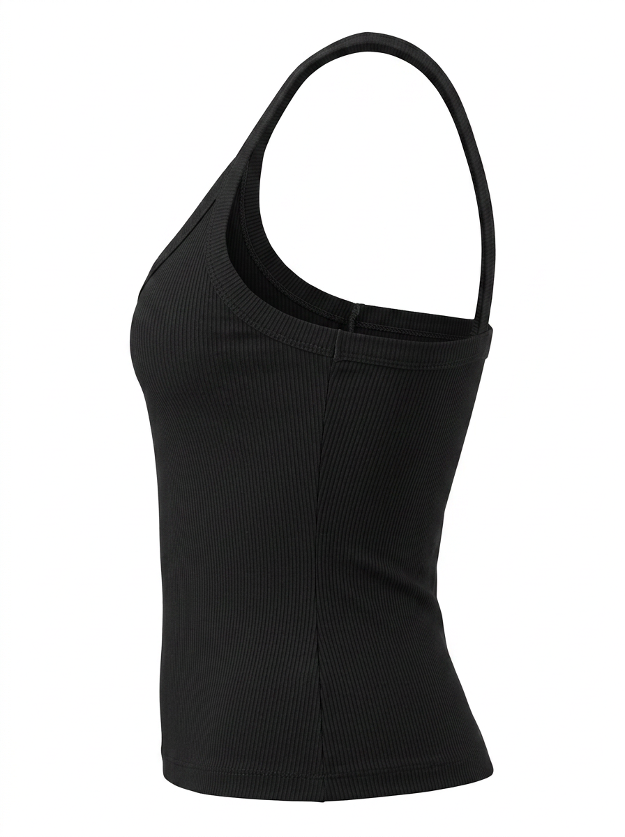 Ghost cut image of a black DEEP V SNATCH TANK TOP on a white background.