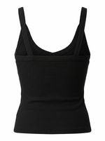 Ghost cut image of a black DEEP V SNATCH TANK TOP on a white background.