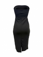 Ghost cut image of a black THE EVERYDAY MIDI SHEATH STRAPLESS DRESS on a white background.
