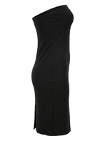 Ghost cut image of a black THE EVERYDAY MIDI SHEATH STRAPLESS DRESS on a white background.