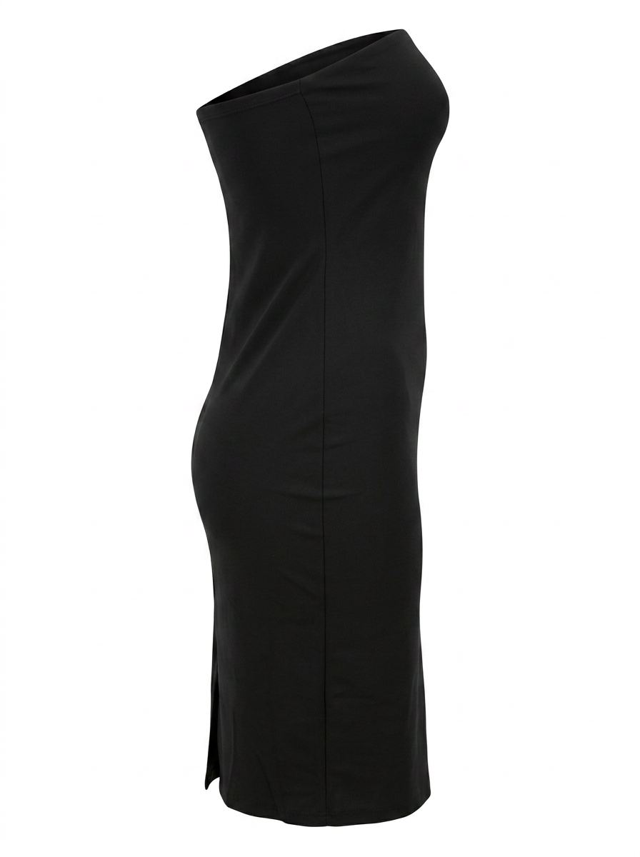 Ghost cut image of a black THE EVERYDAY MIDI SHEATH STRAPLESS DRESS on a white background.