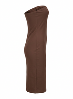 Ghost cut image of a brown THE EVERYDAY MIDI SHEATH STRAPLESS DRESS on a white background.