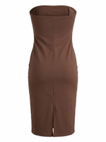 Ghost cut image of a brown THE EVERYDAY MIDI SHEATH STRAPLESS DRESS on a white background.