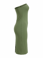 Ghost cut image of a parsley green THE EVERYDAY MIDI SHEATH STRAPLESS DRESS on a white background.