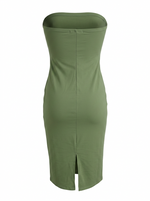 Ghost cut image of a parsley green THE EVERYDAY MIDI SHEATH STRAPLESS DRESS on a white background.