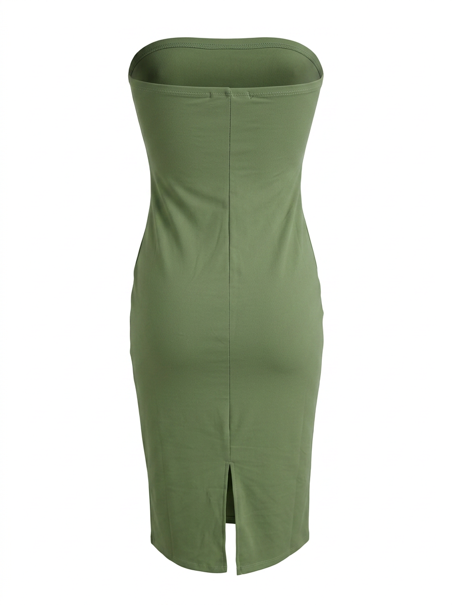Ghost cut image of a parsley green THE EVERYDAY MIDI SHEATH STRAPLESS DRESS on a white background.