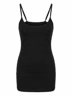 Ghost cut image of SQUARE NECK SPAGHETTI STRAP BODYCON MINI DRESS in black on a white background.