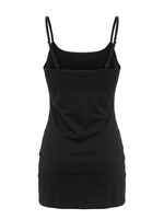 Ghost cut image of SQUARE NECK SPAGHETTI STRAP BODYCON MINI DRESS in black on a white background.