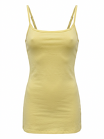 Ghost cut image of SQUARE NECK SPAGHETTI STRAP BODYCON MINI DRESS in yellow on a white background.