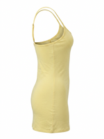 Ghost cut image of SQUARE NECK SPAGHETTI STRAP BODYCON MINI DRESS in yellow on a white background.