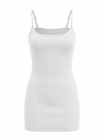Ghost cut image of SQUARE NECK SPAGHETTI STRAP BODYCON MINI DRESS in white on a white background.