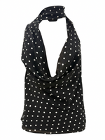 Ghost cut image of a black POLKA DOT COWL NECK TOP WITH SCARF on a white background. 