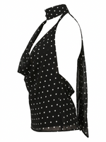 Ghost cut image of a black POLKA DOT COWL NECK TOP WITH SCARF on a white background. 