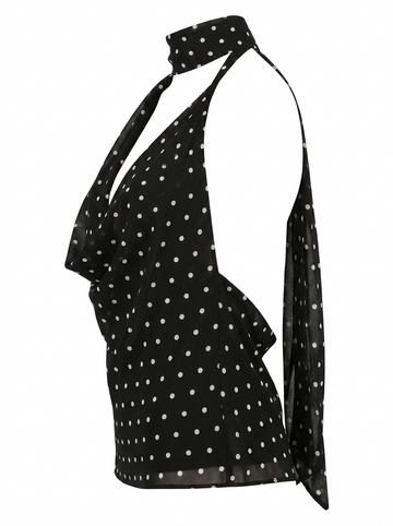 Ghost cut image of a black POLKA DOT COWL NECK TOP WITH SCARF on a white background. 