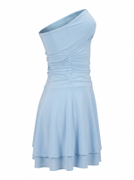 RUCHED BODICE RUFFLE SKIRT STRAPLESS MINI DRESS