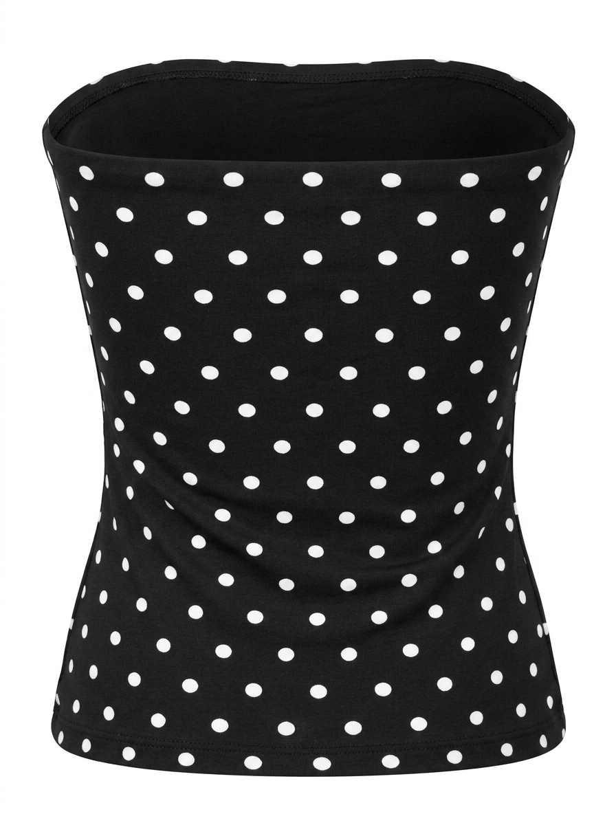 Ghost cut image on THE EVERYDAY POLKA DOT CROPPED TUBE TOP in black on a white background.