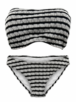 Ghost cut image of a black and white TEXTURED STRIPES TIE NECK TOP & BIKINI BOTTOM SET on a white background.