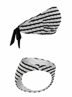 Ghost cut image of a black and white TEXTURED STRIPES TIE NECK TOP & BIKINI BOTTOM SET on a white background.