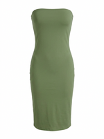 Ghost cut image of a parsley green THE EVERYDAY MIDI SHEATH STRAPLESS DRESS on a white background.