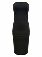 Ghost cut image of a black THE EVERYDAY MIDI SHEATH STRAPLESS DRESS on a white background.