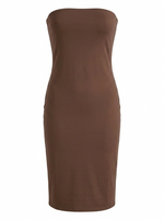 Ghost cut image of a brown THE EVERYDAY MIDI SHEATH STRAPLESS DRESS on a white background.