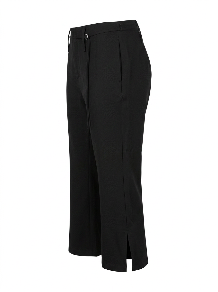 Ghost mannequin image on a black CAPRI DRESS PANTS WITH SLIT on a white background. 