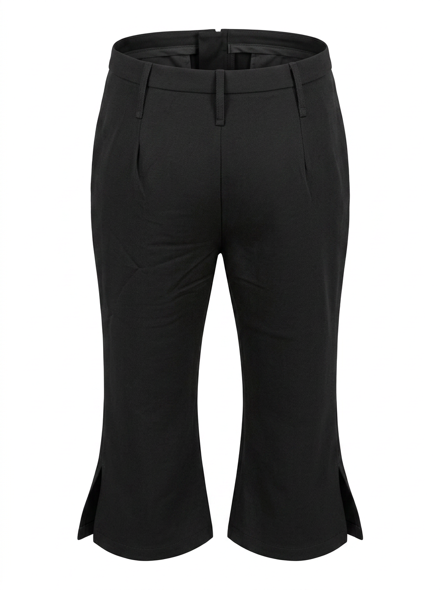 Ghost mannequin image on a black CAPRI DRESS PANTS WITH SLIT on a white background. 