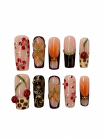 MULTI FLORAL DESIGN AND COLOR LONG SQUARE NAIL