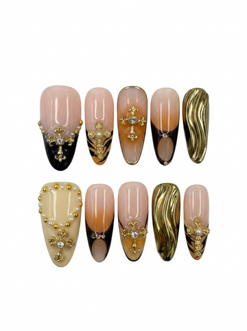 MEDIUM ALMOND MULTI COLOR NAILS WITH CROSSES