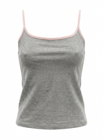 Ghost mannequin image of a heather grey contrast straps square neck crop cami top on a white background.
