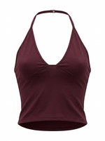 Ghost cut image of a wine HALTER V NECK SOLID COLOR SLEEVELESS TOP on a white background.