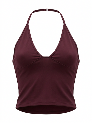 Ghost cut image of a wine HALTER V NECK SOLID COLOR SLEEVELESS TOP on a white background.
