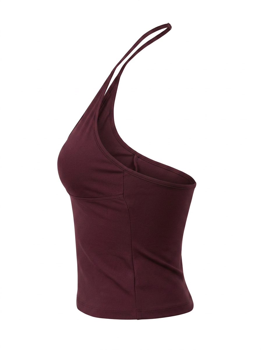 Ghost cut image of a wine HALTER V NECK SOLID COLOR SLEEVELESS TOP on a white background.