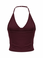 Ghost cut image of a wine HALTER V NECK SOLID COLOR SLEEVELESS TOP on a white background.