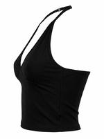 Ghost cut image of a black HALTER V NECK SOLID COLOR SLEEVELESS TOP on a white background.