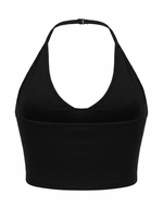 Ghost cut image of a black HALTER V NECK SOLID COLOR SLEEVELESS TOP on a white background.