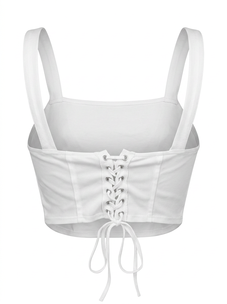 Ghost cut photo of a white SIDE TIES LOS ANGELES CROPPED TANK TOP on a white background. 
