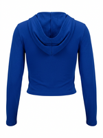 Ghost cut image of a blue LOS ANGELES CA ZIP UP HOODIE on a white background.