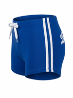 Ghost cut image of a blue LOS ANGELES SIDE STRIPES PULL ON MICRO SHORT on a white background.