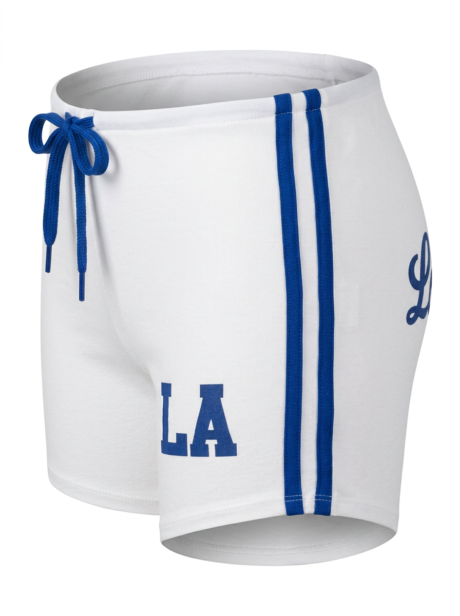 Ghost cut image of a white LOS ANGELES SIDE STRIPES PULL ON MICRO SHORT on a white background.