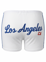 Ghost cut image of a white LOS ANGELES SIDE STRIPES PULL ON MICRO SHORT on a white background.