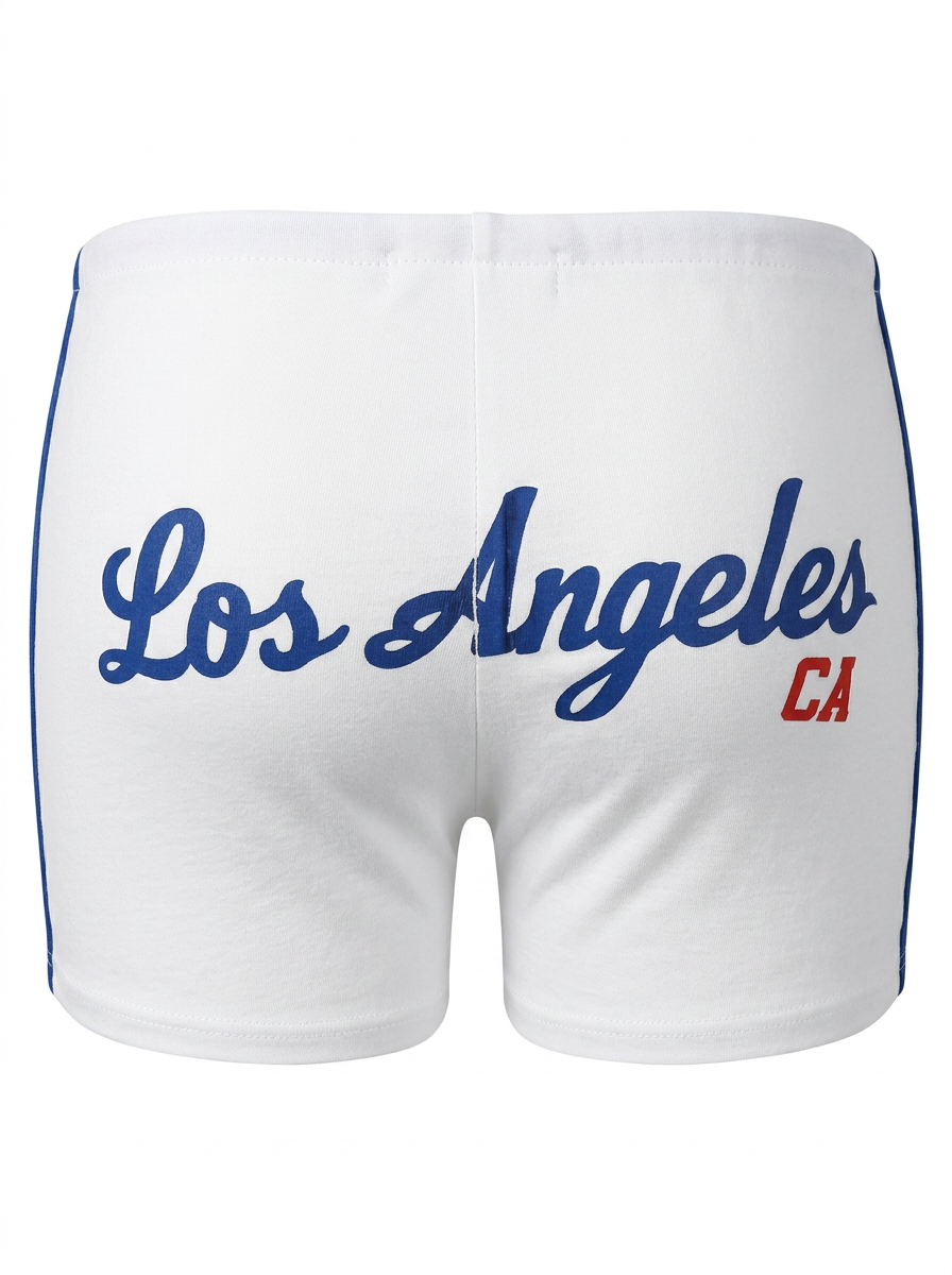 Ghost cut image of a white LOS ANGELES SIDE STRIPES PULL ON MICRO SHORT on a white background.