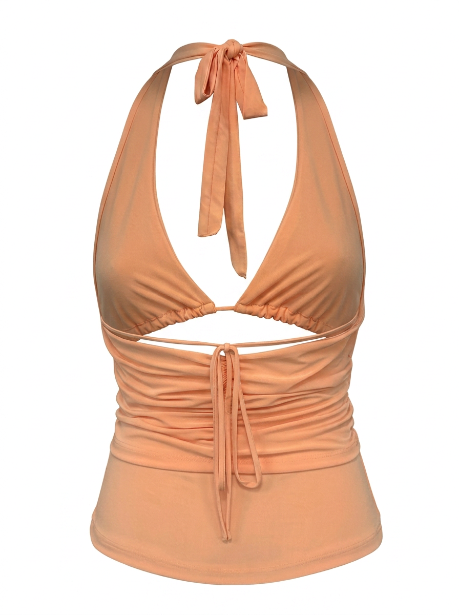 TIE NECK & BACK BIKINI DETAIL COWLED TOP