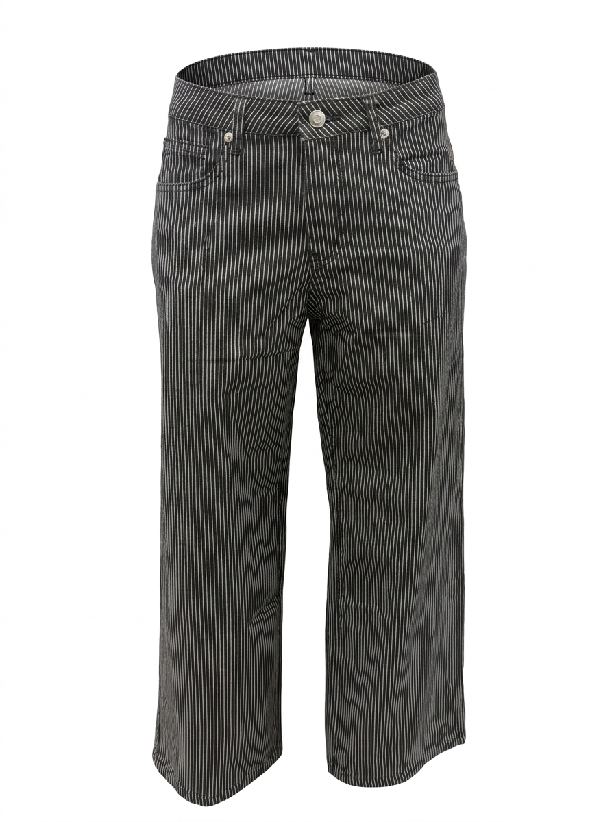 Ghost cut image of a black STRIPED STRAIGHT WIDE LEG DENIM PANT on a white background.
