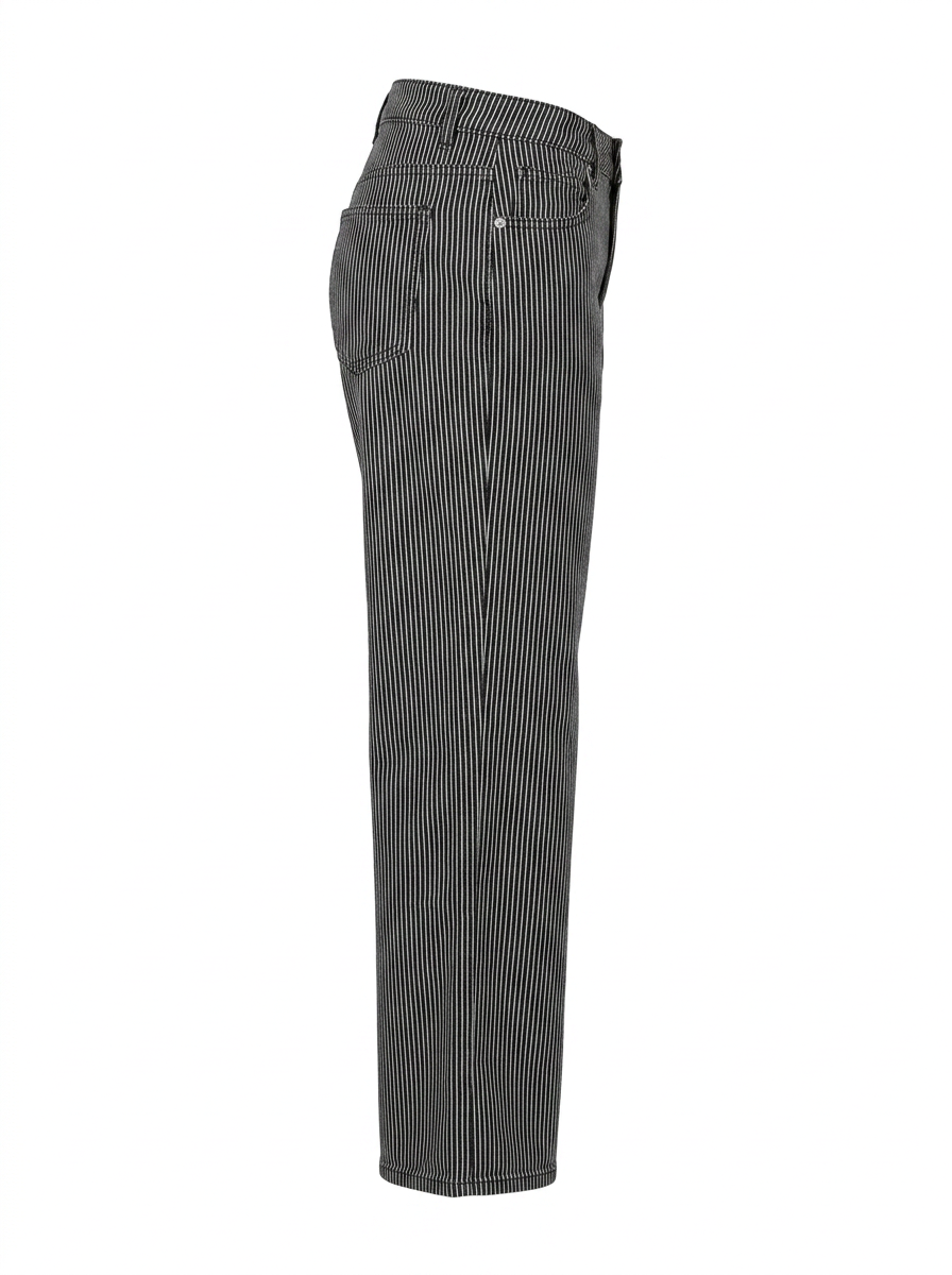 Ghost cut image of a black STRIPED STRAIGHT WIDE LEG DENIM PANT on a white background.