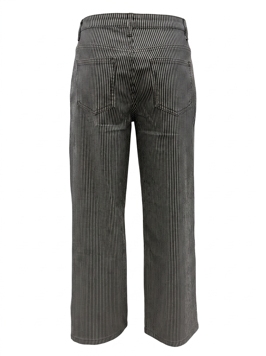 Ghost cut image of a black STRIPED STRAIGHT WIDE LEG DENIM PANT on a white background.