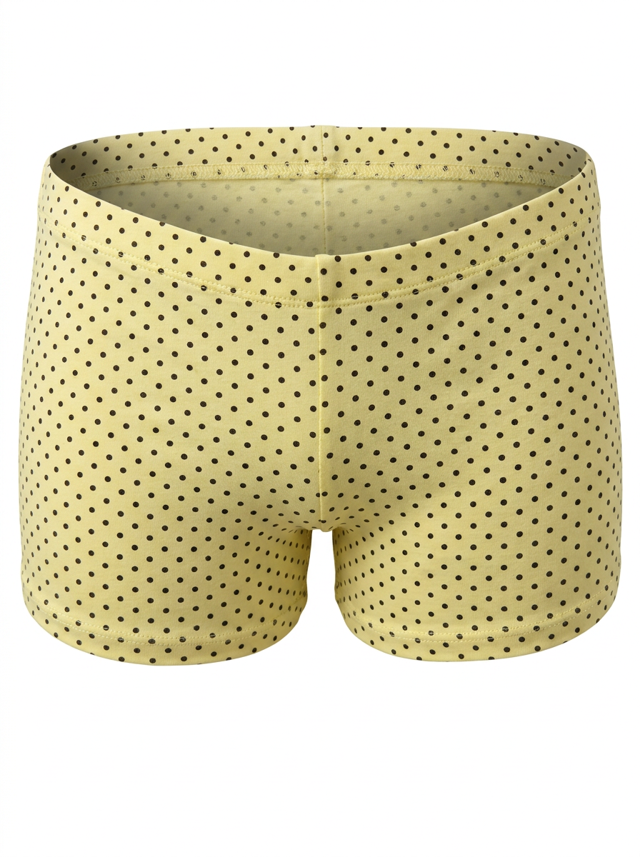 Ghost cut image of a yellow LOW WAIST POLKA DOT PRINT MICRO SHORT on a white background.