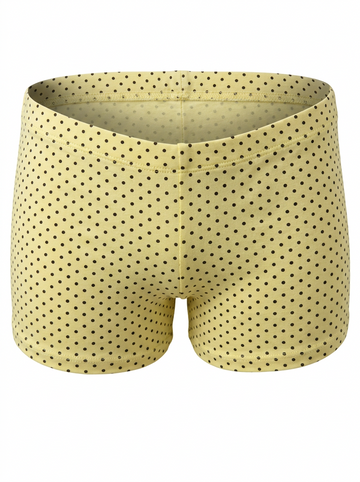 Ghost cut image of a yellow LOW WAIST POLKA DOT PRINT MICRO SHORT on a white background.