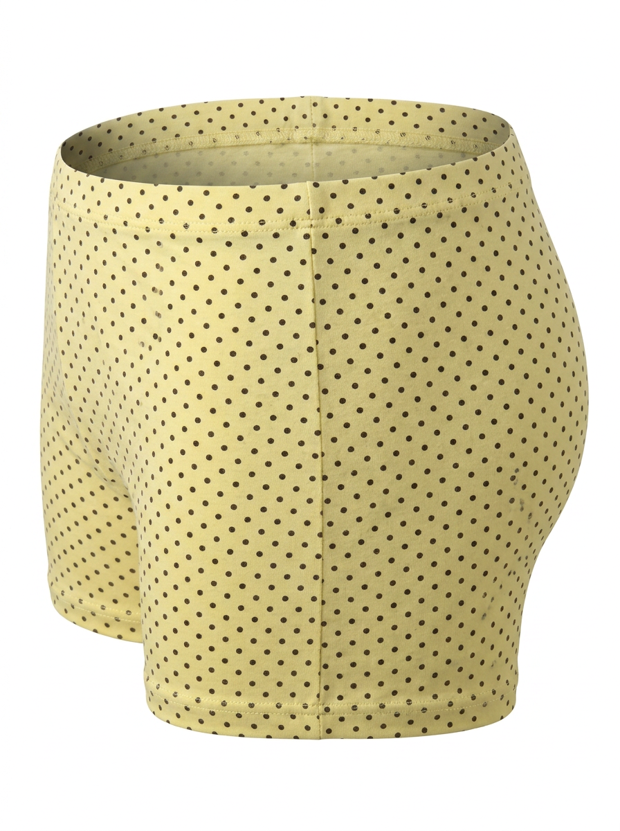 Ghost cut image of a yellow LOW WAIST POLKA DOT PRINT MICRO SHORT on a white background.